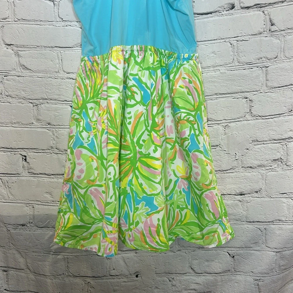 Lilly Pulitzer Sleeveless Blue Green Floral Skirt Dress Size 14